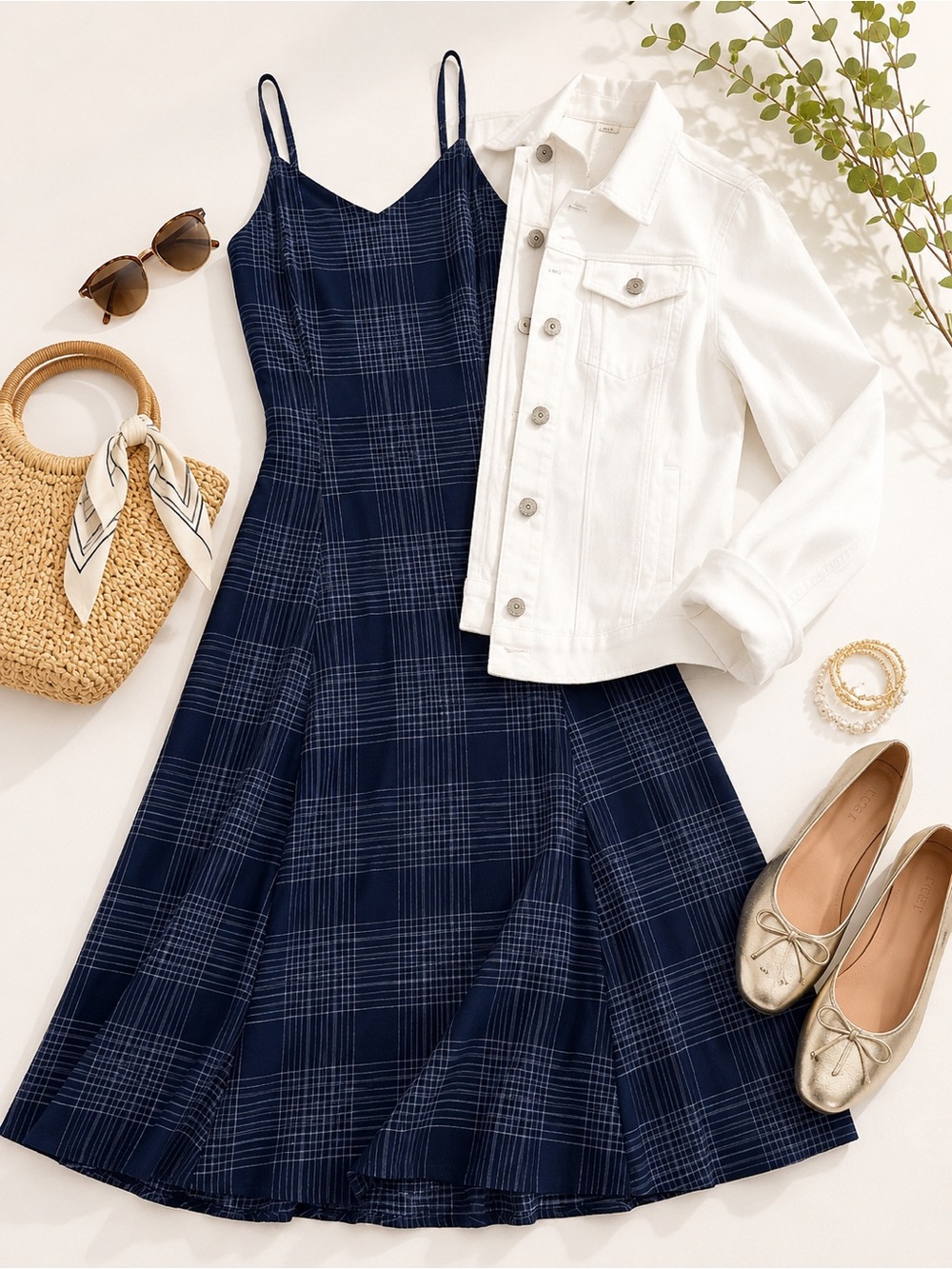 NWT Old Navy Navy Plaid Cami Middi Dress